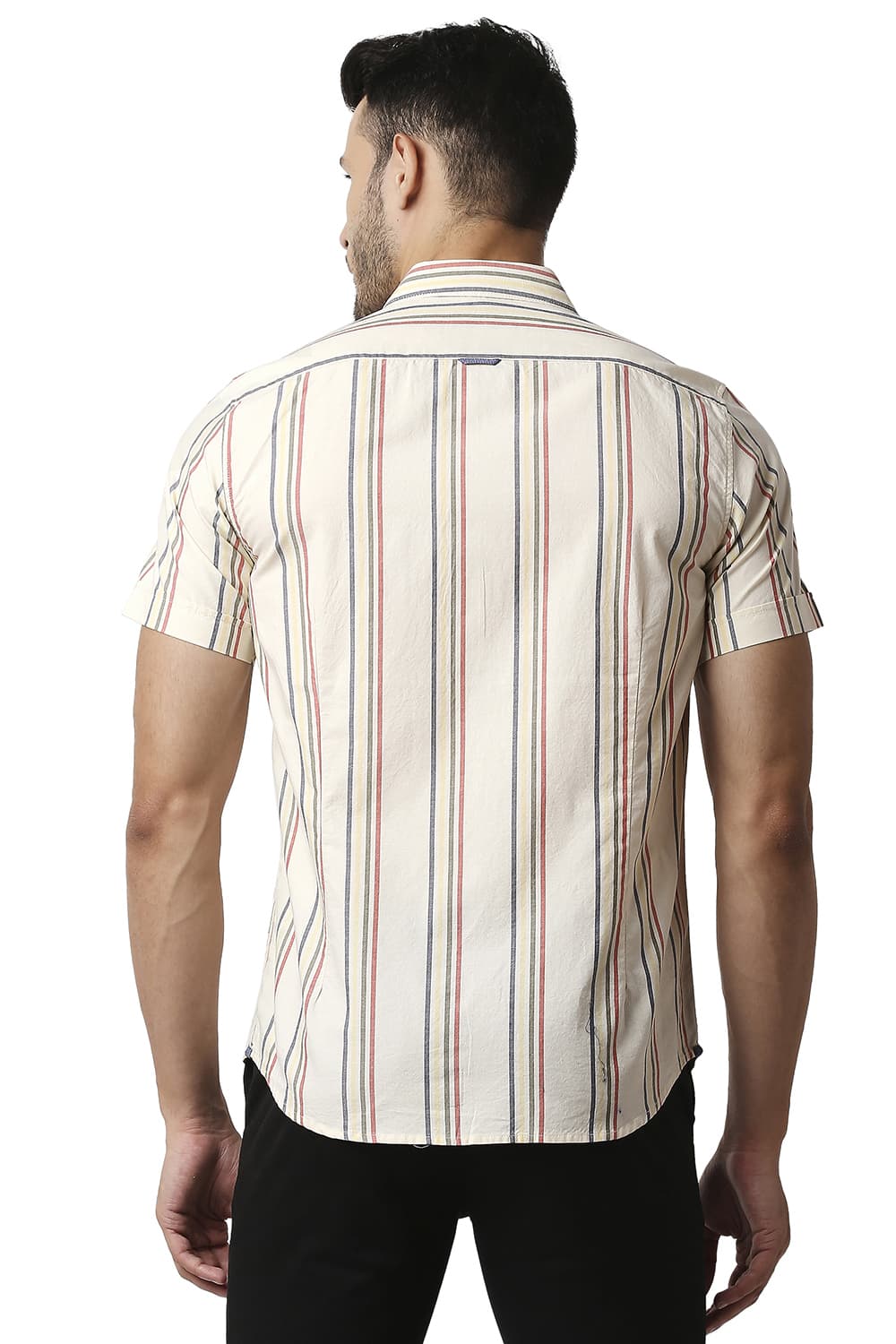 BASICS SLIM FIT OXFORD STRIPE HALFSLEEVES SHIRT