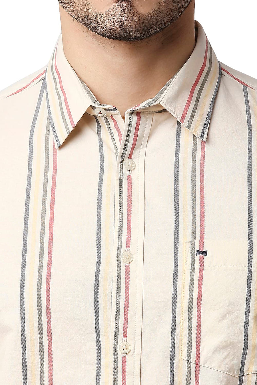 BASICS SLIM FIT YELLOW AFTER GLOW OXFORD STRIPE SHIRT