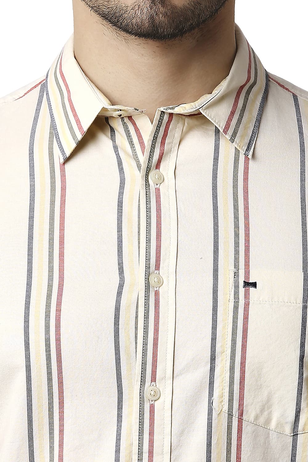 BASICS SLIM FIT OXFORD STRIPE HALFSLEEVES SHIRT