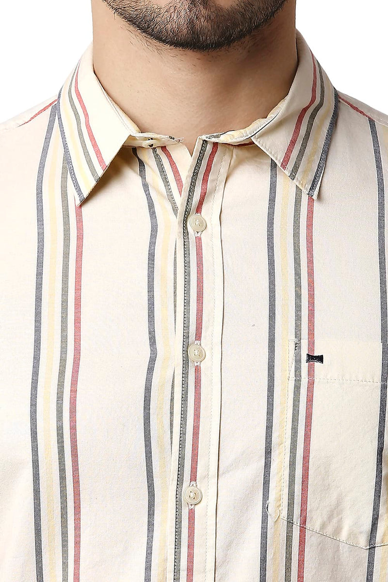 BASICS SLIM FIT OXFORD STRIPE HALFSLEEVES SHIRT