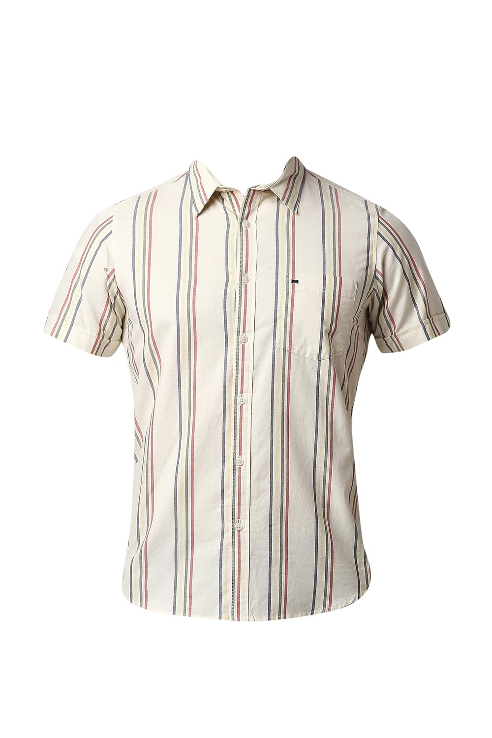 BASICS SLIM FIT OXFORD STRIPE HALFSLEEVES SHIRT