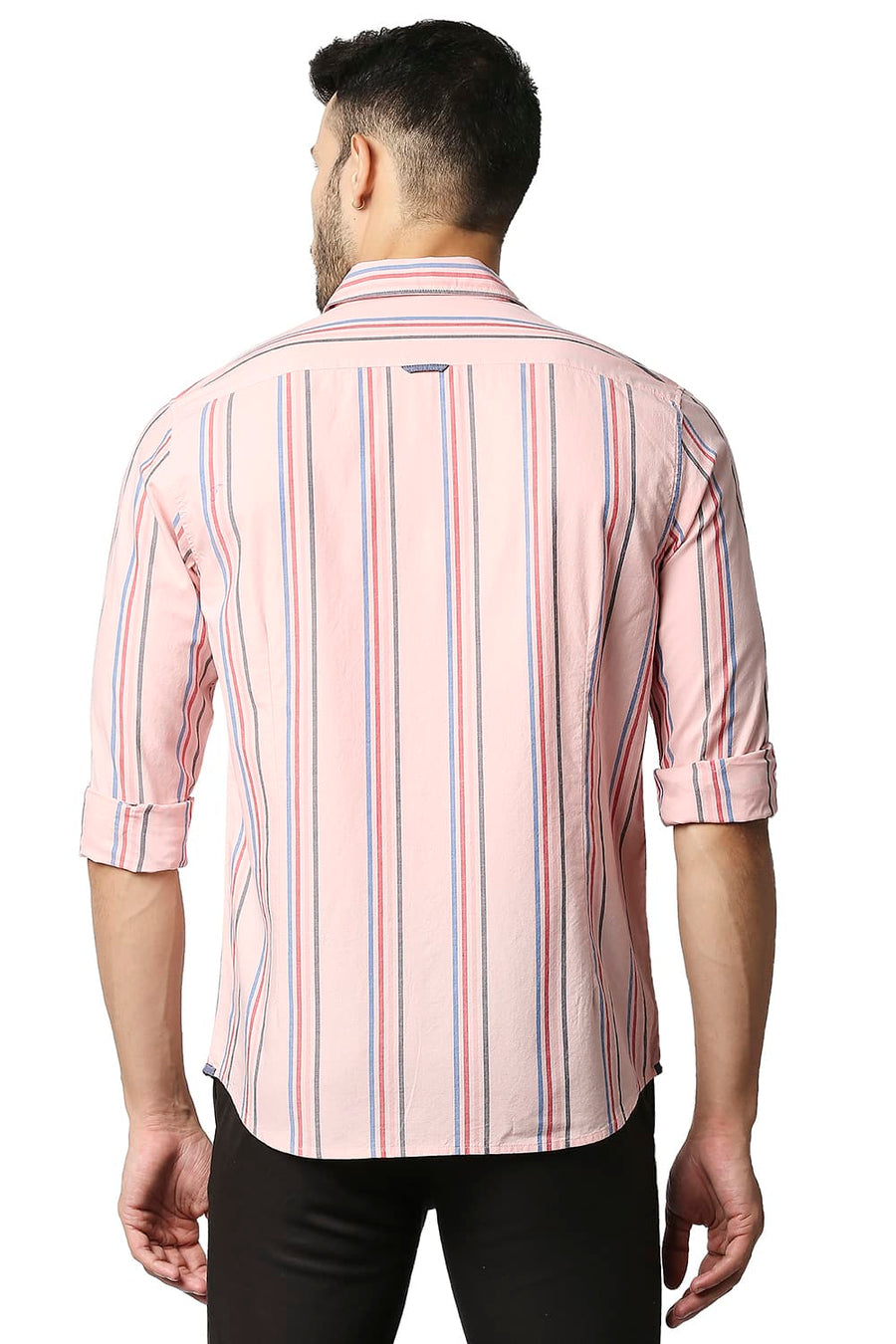 BASICS SLIM FIT GOSSAMER PINK OXFORD STRIPE SHIRT