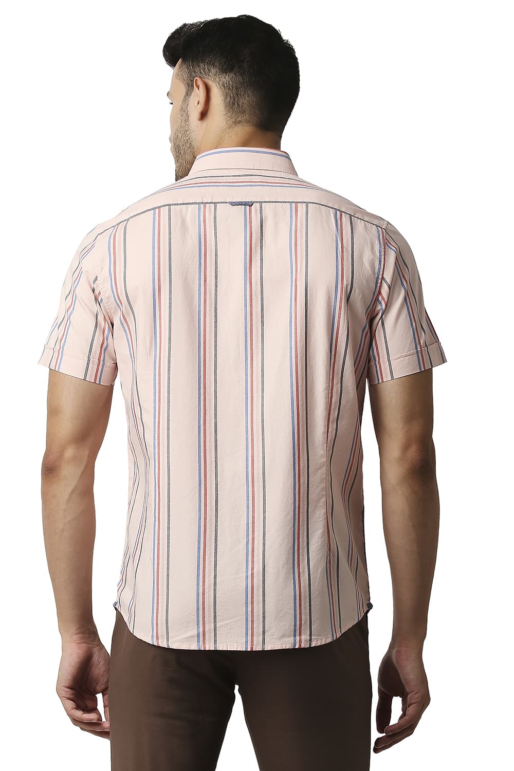 BASICS SLIM FIT OXFORD STRIPE HALFSLEEVES SHIRT