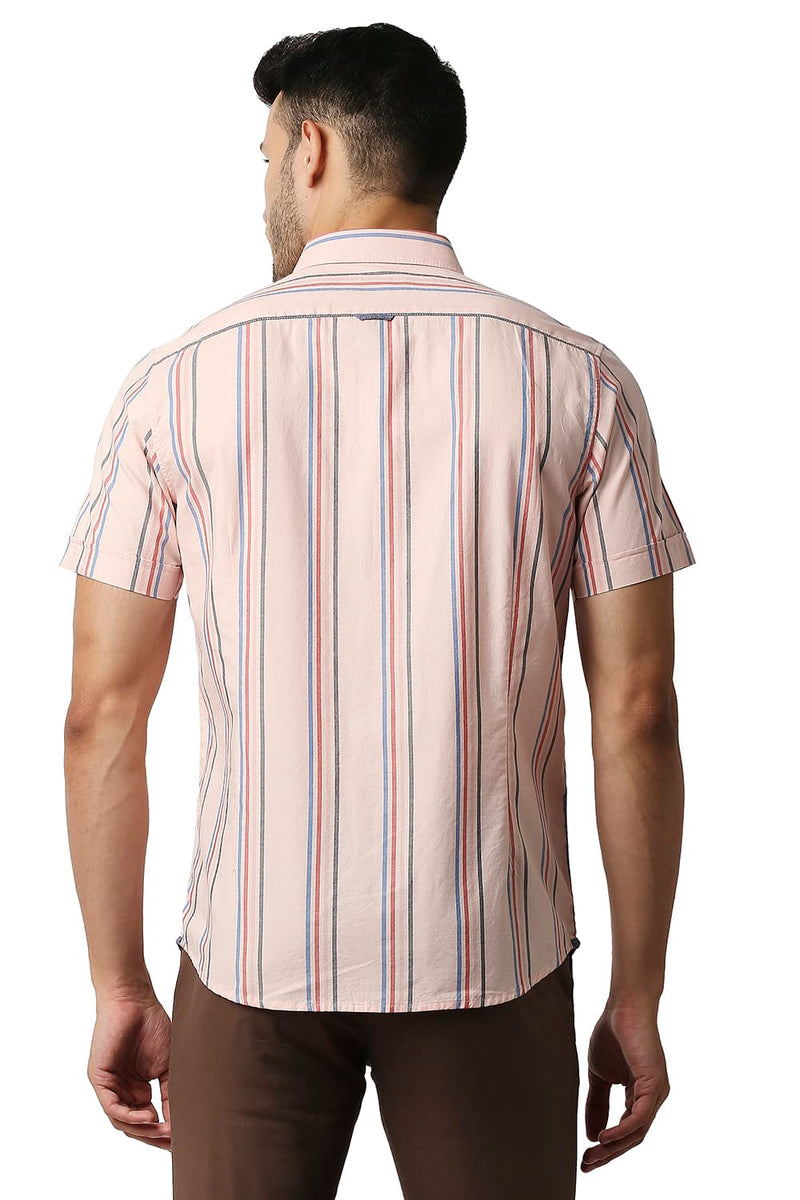 BASICS SLIM FIT OXFORD STRIPE HALFSLEEVES SHIRT