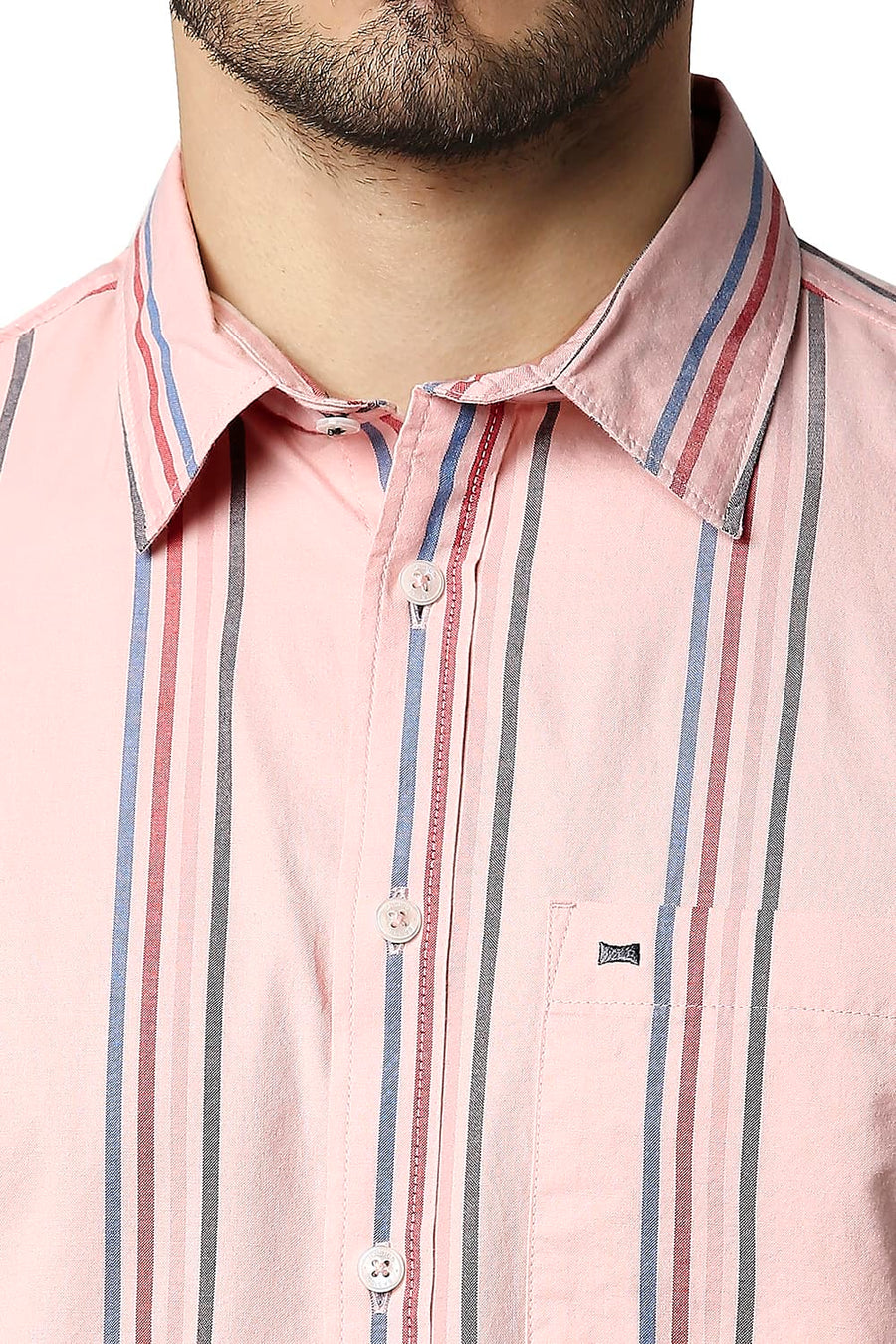 BASICS SLIM FIT GOSSAMER PINK OXFORD STRIPE SHIRT