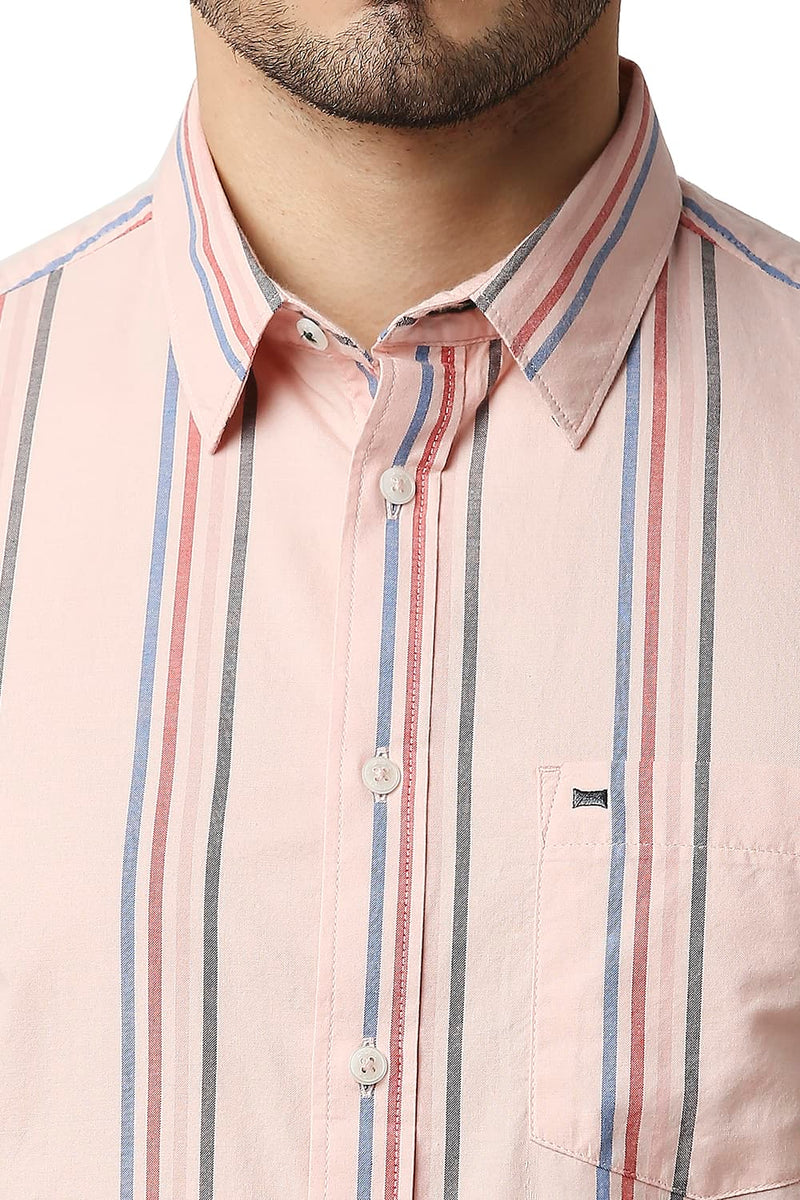 BASICS SLIM FIT OXFORD STRIPE HALFSLEEVES SHIRT