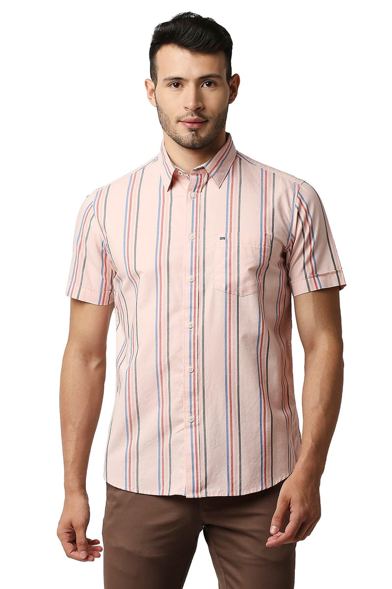 BASICS SLIM FIT OXFORD STRIPE HALFSLEEVES SHIRT