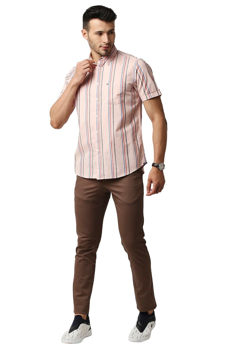 BASICS SLIM FIT OXFORD STRIPE HALFSLEEVES SHIRT