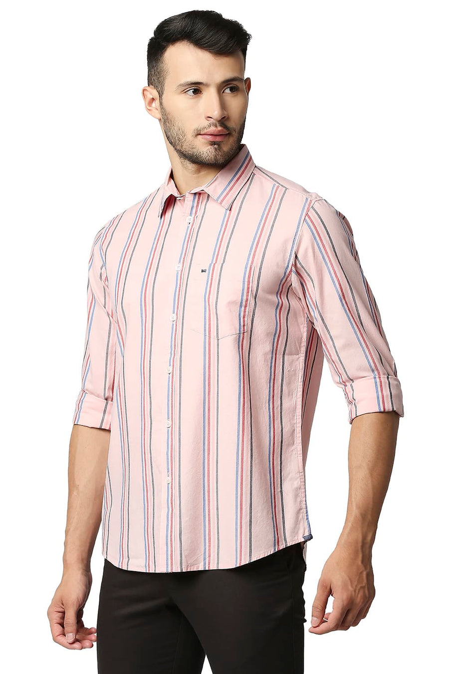 BASICS SLIM FIT GOSSAMER PINK OXFORD STRIPE SHIRT