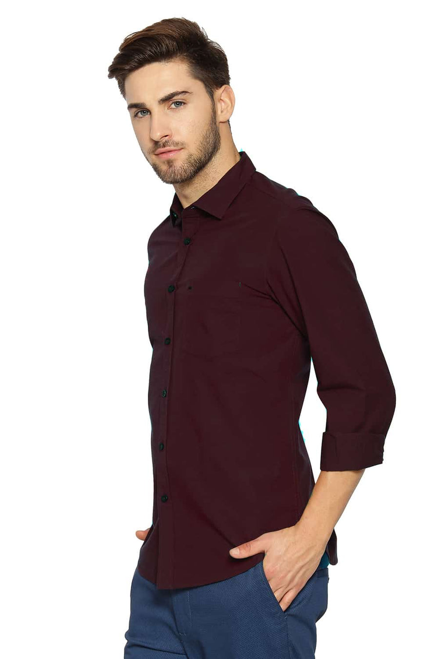 BASICS SLIM FIT PORT ROYALE MAROON FIL-A-FIL SHIRT