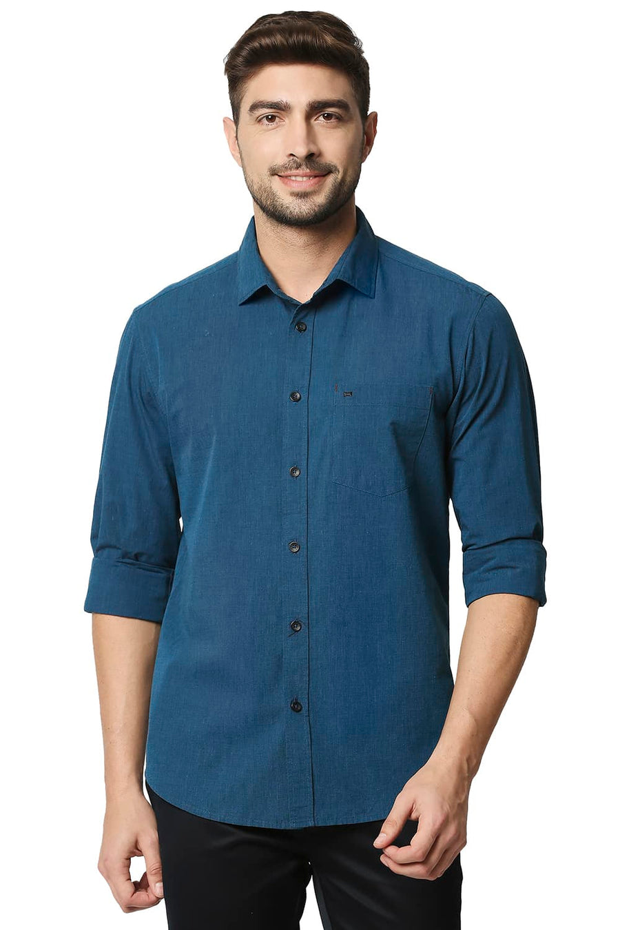 BASICS SLIM FIT MOROCCAN TURQUOISE FIL-A-FIL SHIRT