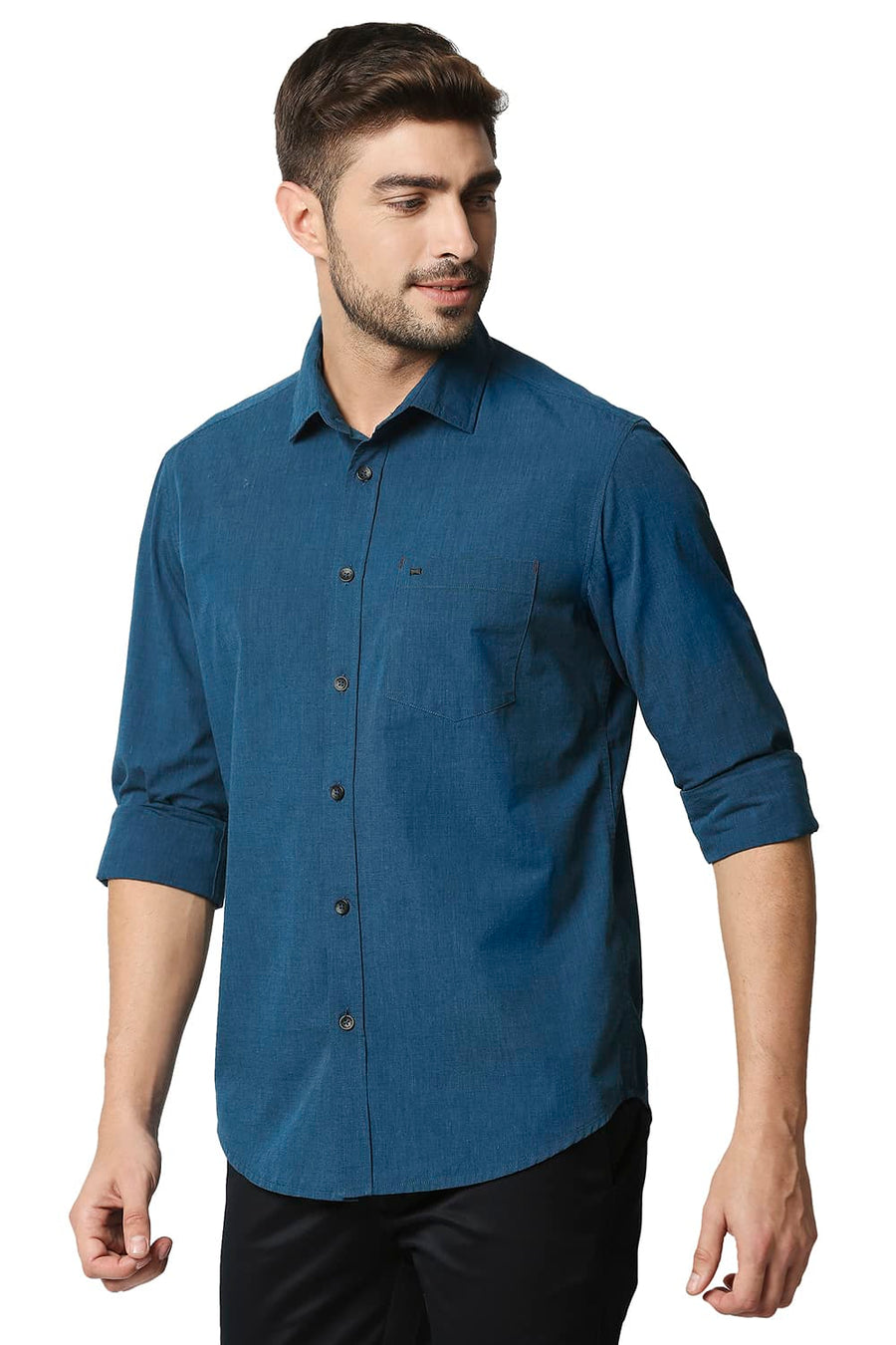 BASICS SLIM FIT MOROCCAN TURQUOISE FIL-A-FIL SHIRT