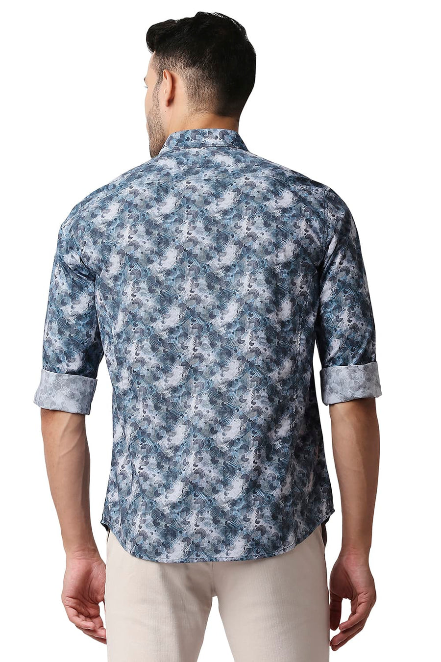 BASICS SLIM FIT SLATE GREY DIGITAL POPLIN PRINTED SHIRT