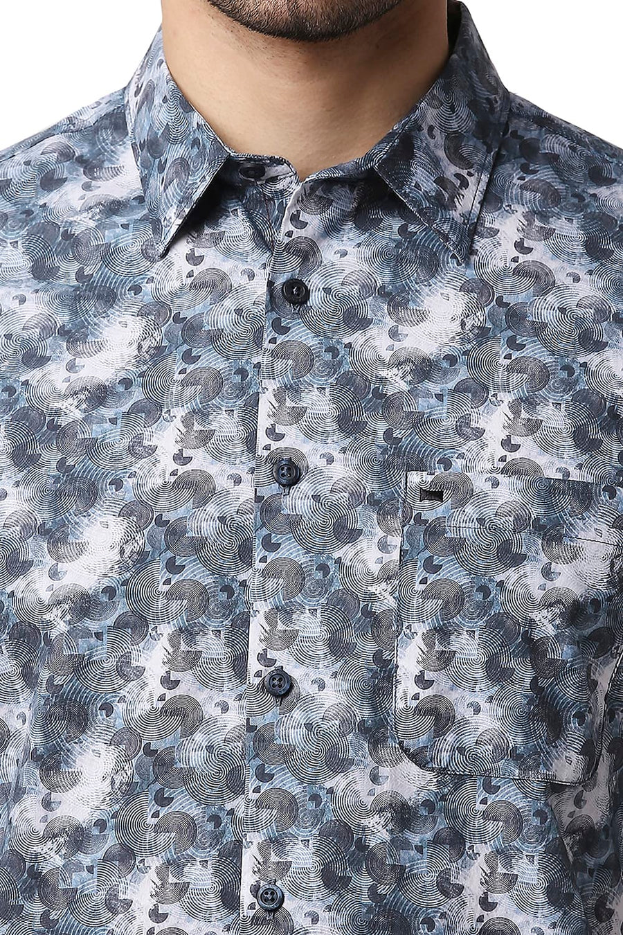 BASICS SLIM FIT SLATE GREY DIGITAL POPLIN PRINTED SHIRT