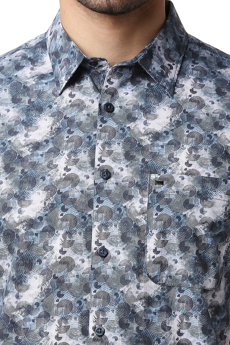 BASICS SLIM FIT DIGITAL POPLIN PRINTED SHIRT