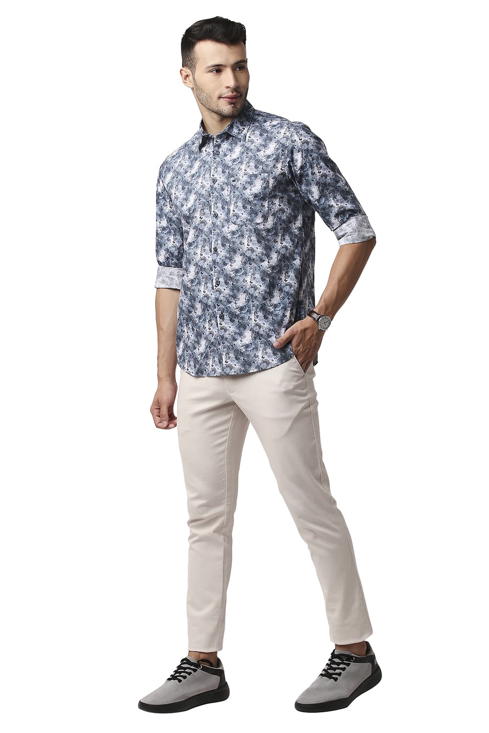 BASICS SLIM FIT DIGITAL POPLIN PRINTED SHIRT