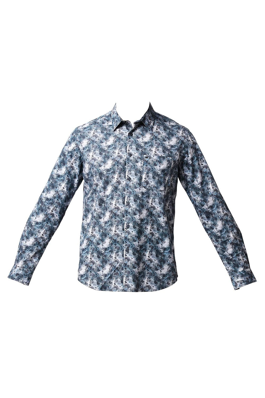 BASICS SLIM FIT SLATE GREY DIGITAL POPLIN PRINTED SHIRT