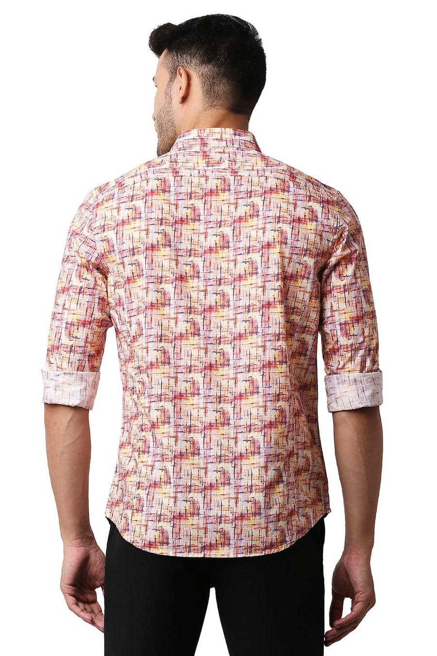 BASICS SLIM FIT AMBER ORANGE DIGITAL POPLIN PRINTED SHIRT