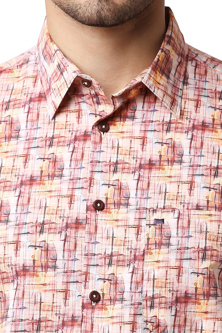 BASICS SLIM FIT AMBER ORANGE DIGITAL POPLIN PRINTED SHIRT