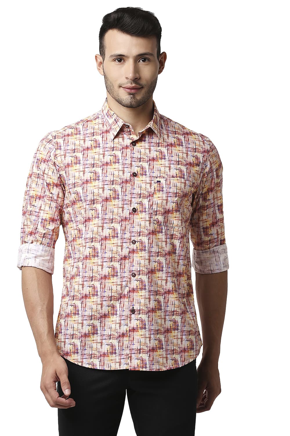 BASICS SLIM FIT DIGITAL POPLIN PRINTED SHIRT