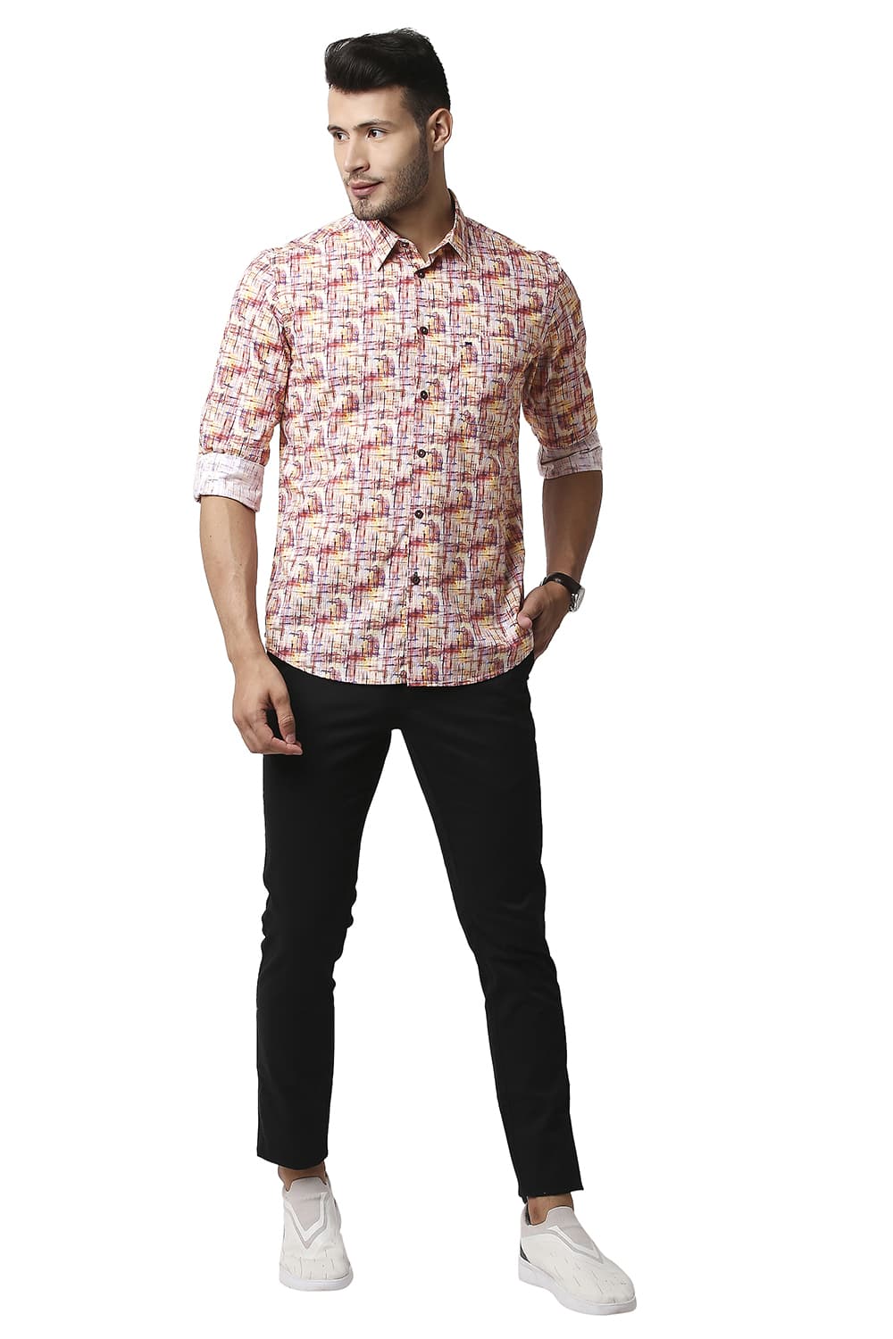 BASICS SLIM FIT DIGITAL POPLIN PRINTED SHIRT