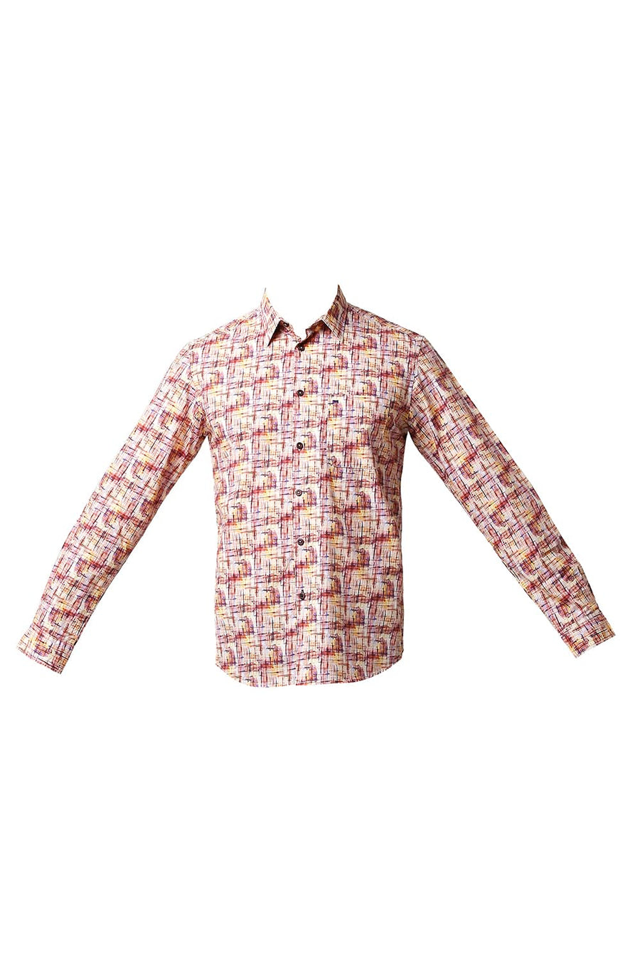 BASICS SLIM FIT AMBER ORANGE DIGITAL POPLIN PRINTED SHIRT