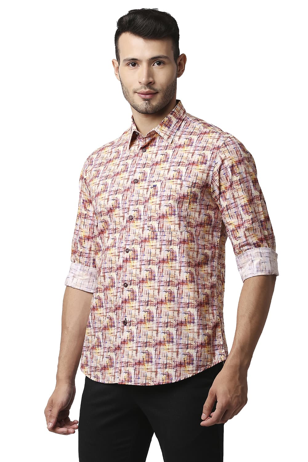 BASICS SLIM FIT DIGITAL POPLIN PRINTED SHIRT