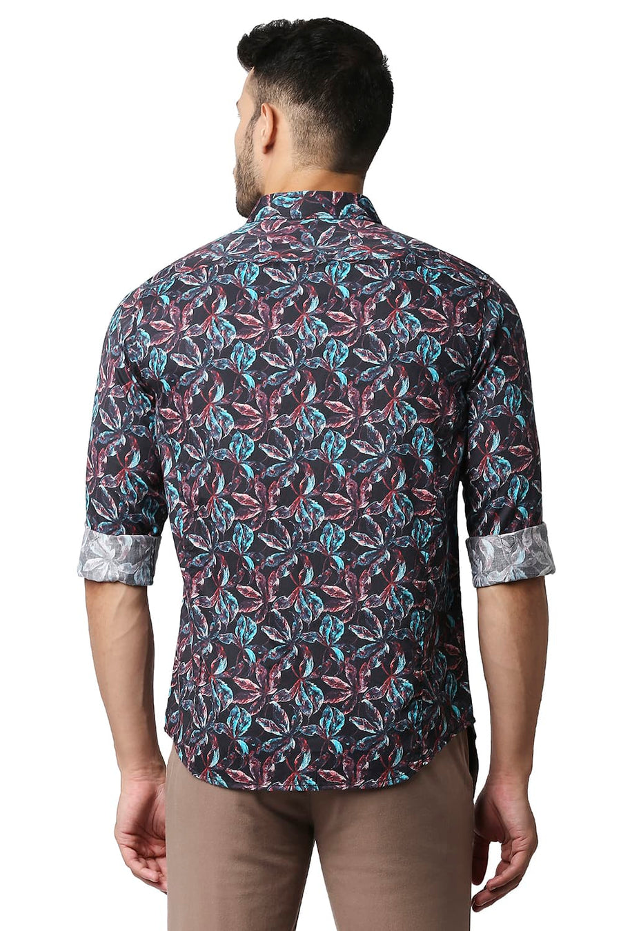 BASICS SLIM FIT CRANBERRY RED DIGITAL SATIN PRINTED SHIRT