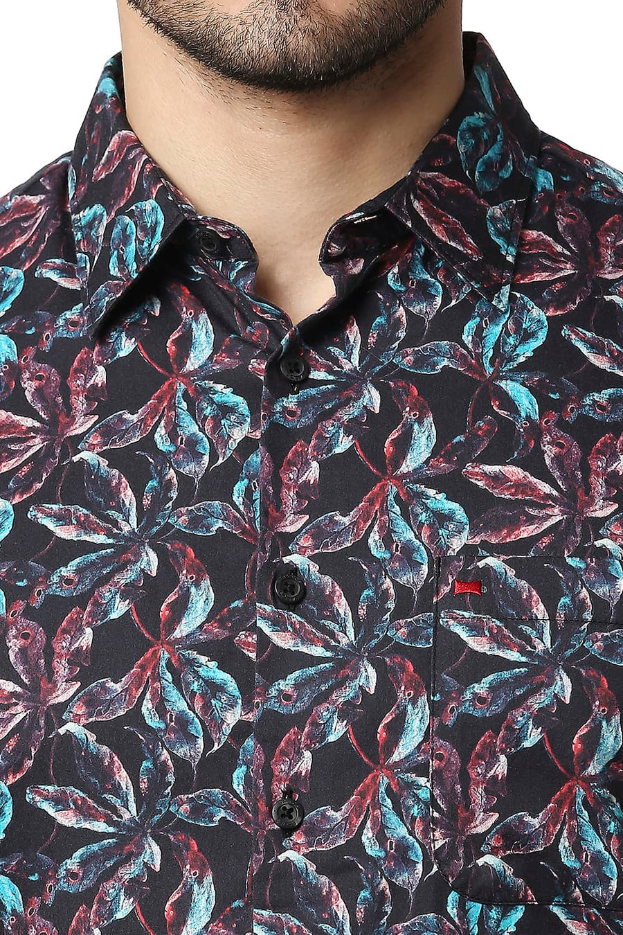 BASICS SLIM FIT CRANBERRY RED DIGITAL SATIN PRINTED SHIRT