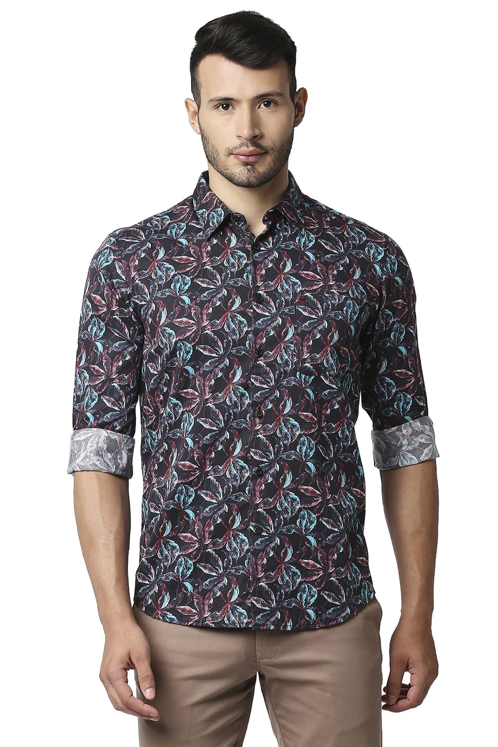 BASICS SLIM FIT DIGITAL SATIN PRINTED SHIRT