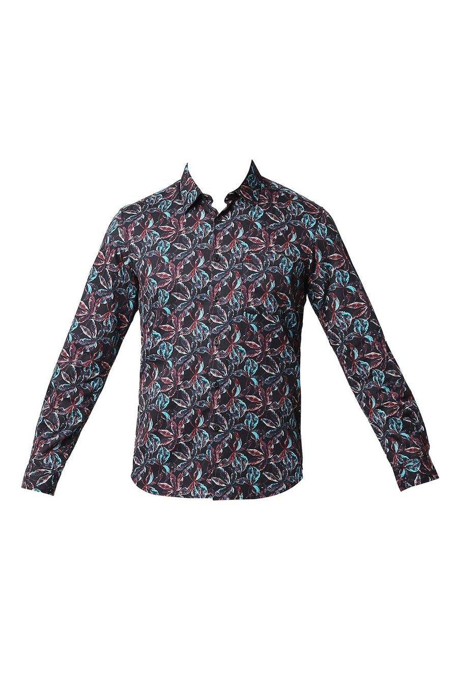 BASICS SLIM FIT CRANBERRY RED DIGITAL SATIN PRINTED SHIRT