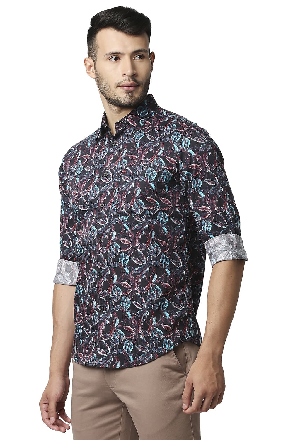 BASICS SLIM FIT DIGITAL SATIN PRINTED SHIRT