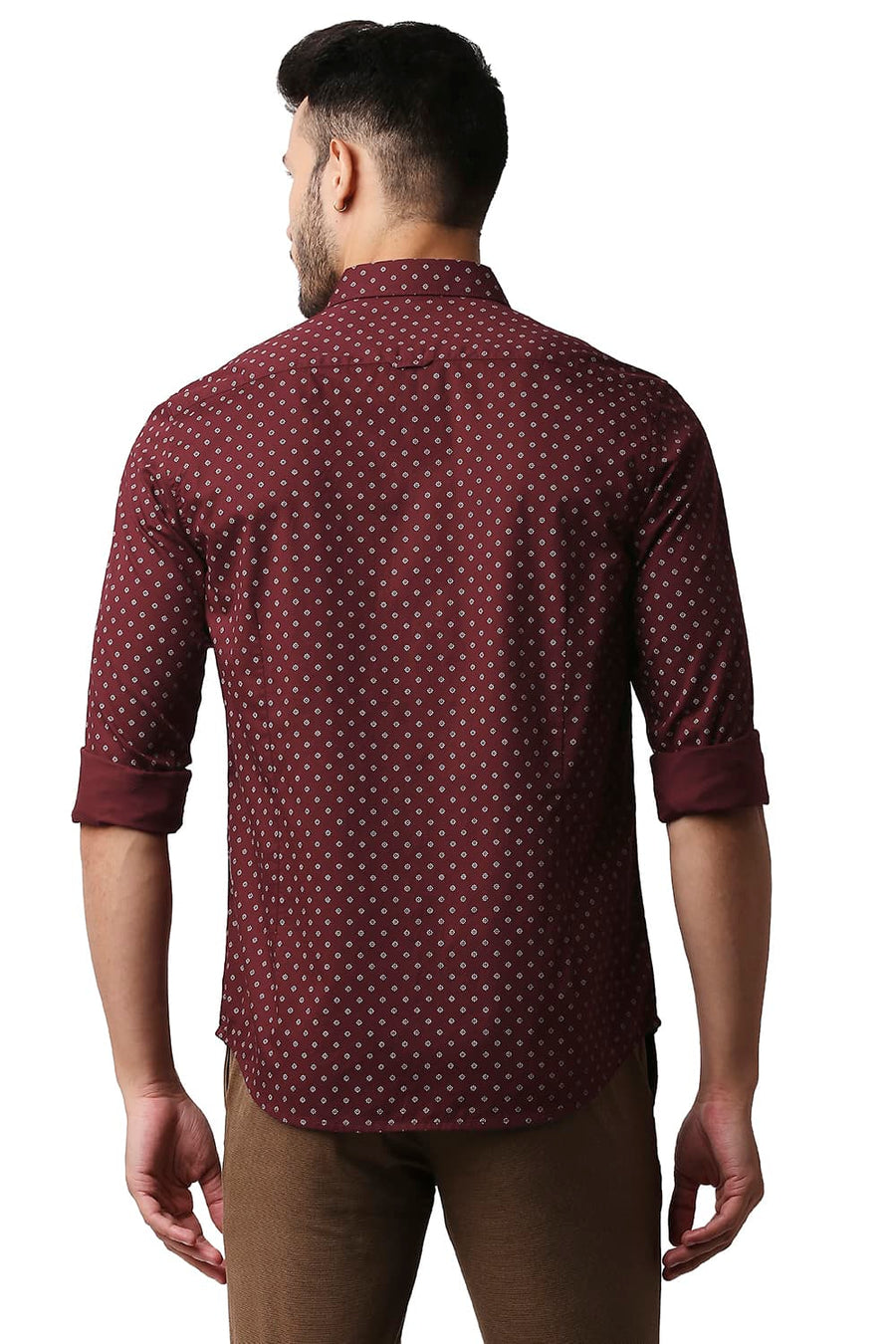 BASICS SLIM FIT OXFORD MAROON TWILL PRINTED SHIRT