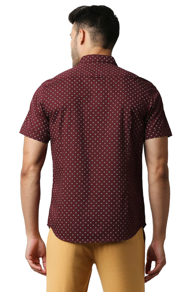 BASICS SLIM FIT TWILL PRINTED HALFSLEEVES SHIRT