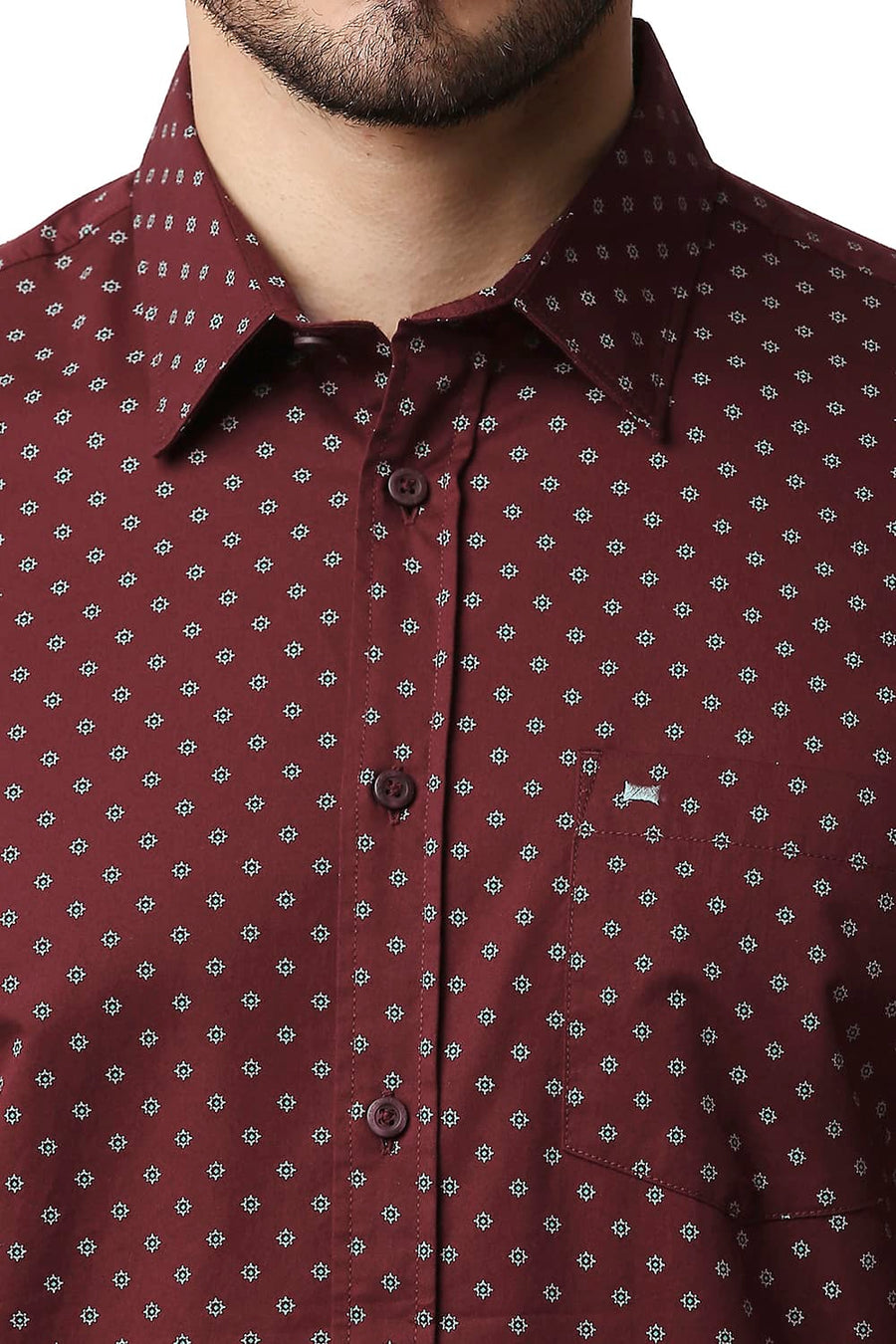 BASICS SLIM FIT OXFORD MAROON TWILL PRINTED SHIRT