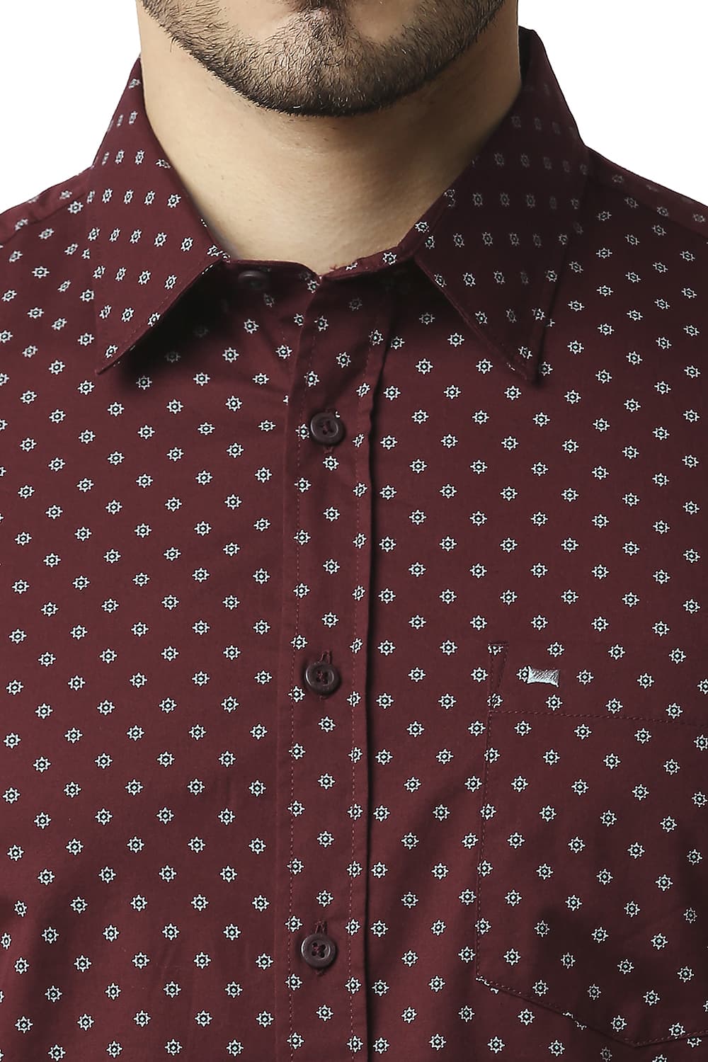 BASICS SLIM FIT TWILL PRINTED HALFSLEEVES SHIRT