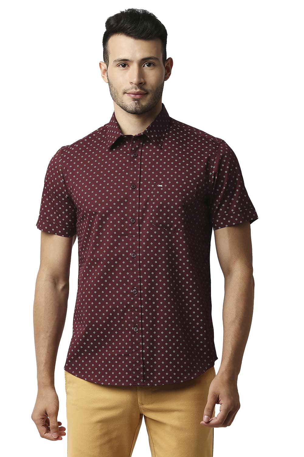 BASICS SLIM FIT TWILL PRINTED SHIRT