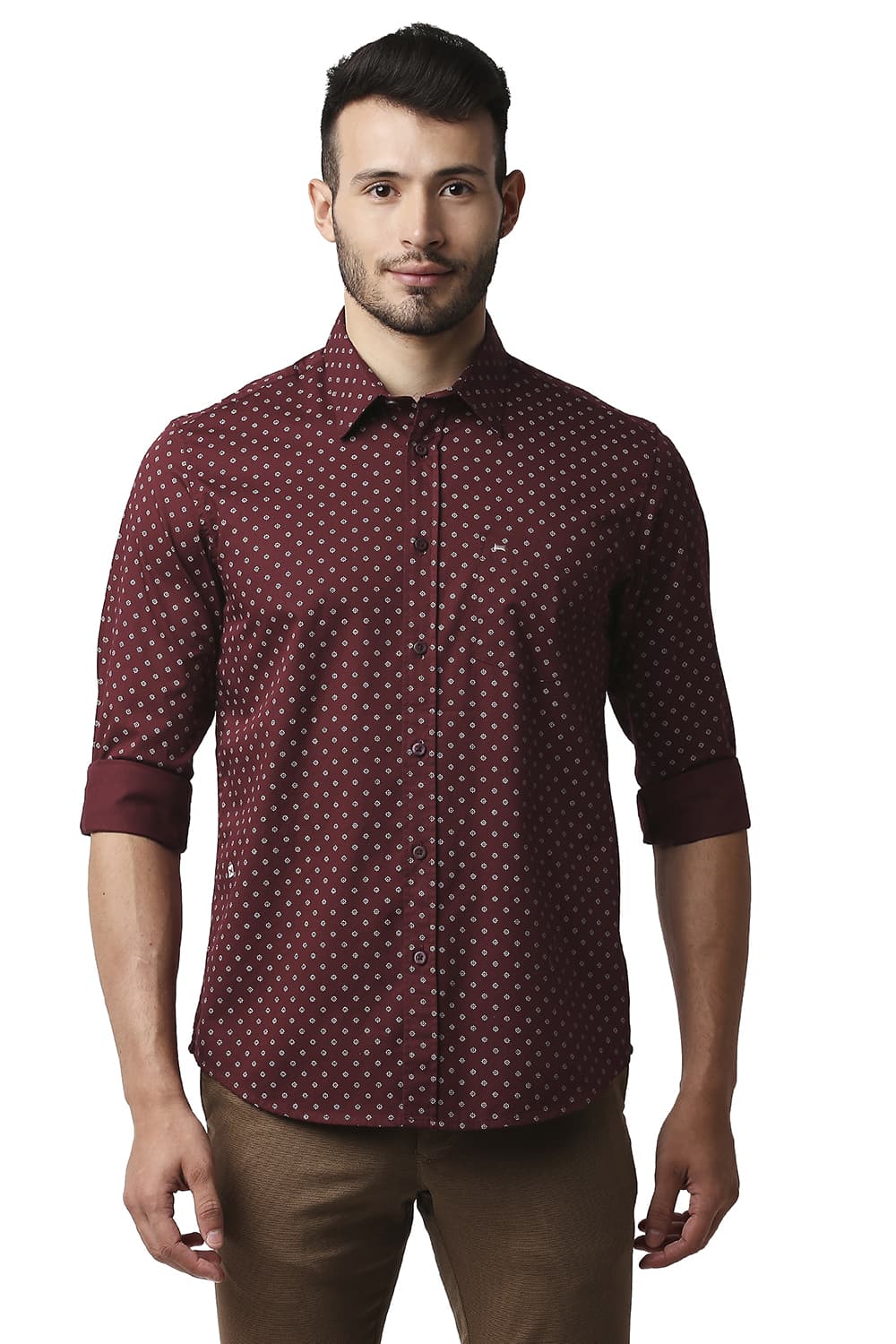 BASICS SLIM FIT TWILL PRINTED SHIRT