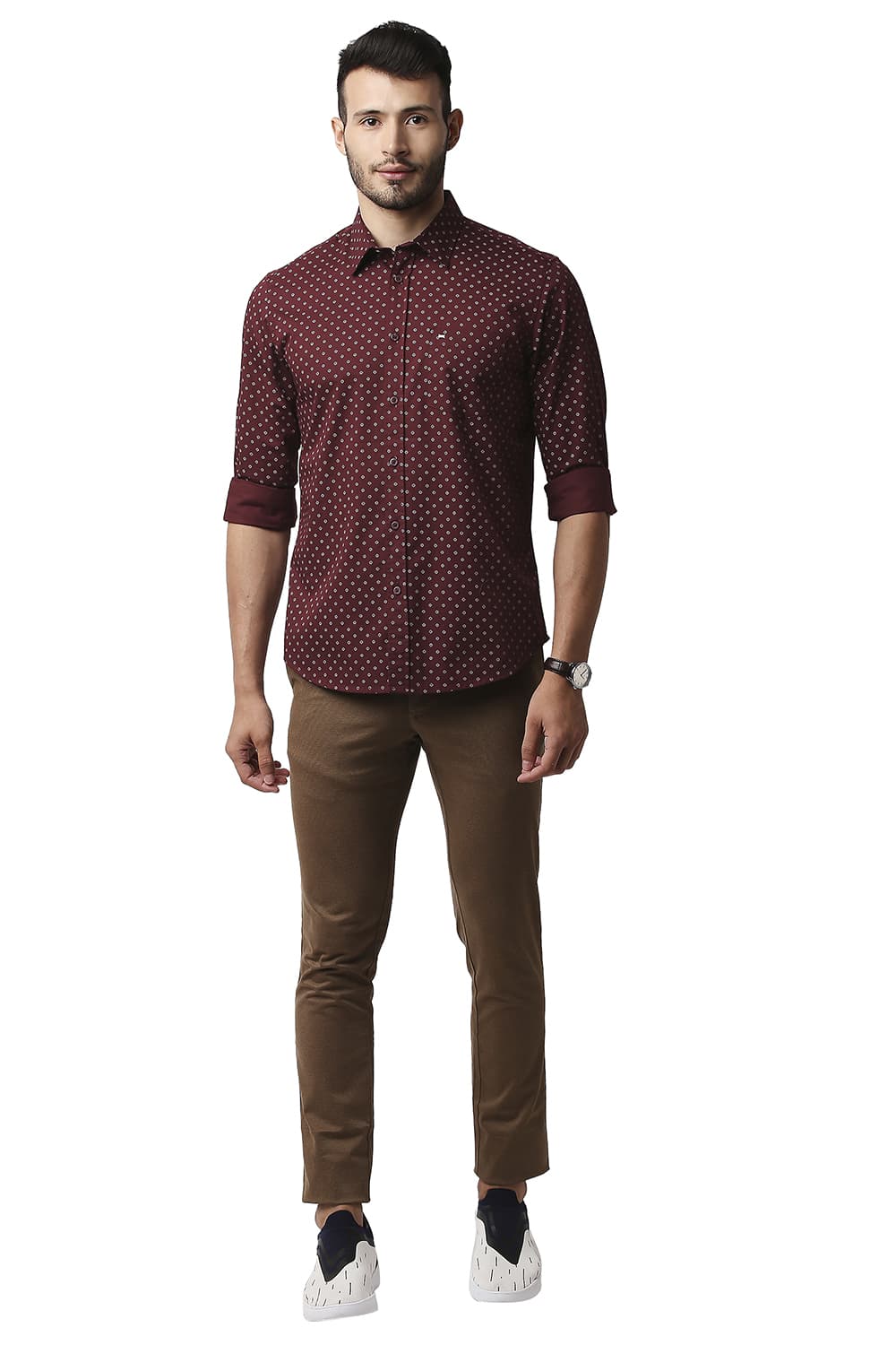 BASICS SLIM FIT TWILL PRINTED SHIRT