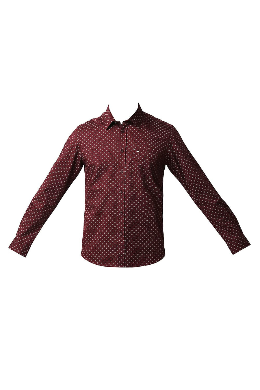 BASICS SLIM FIT OXFORD MAROON TWILL PRINTED SHIRT