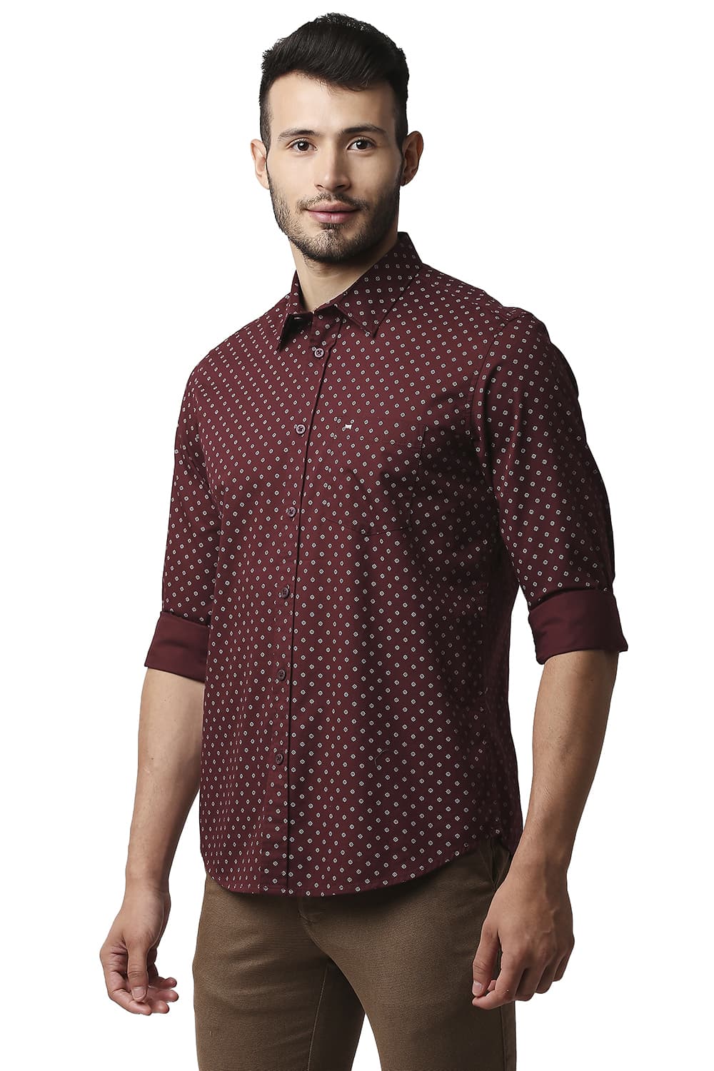 BASICS SLIM FIT TWILL PRINTED SHIRT