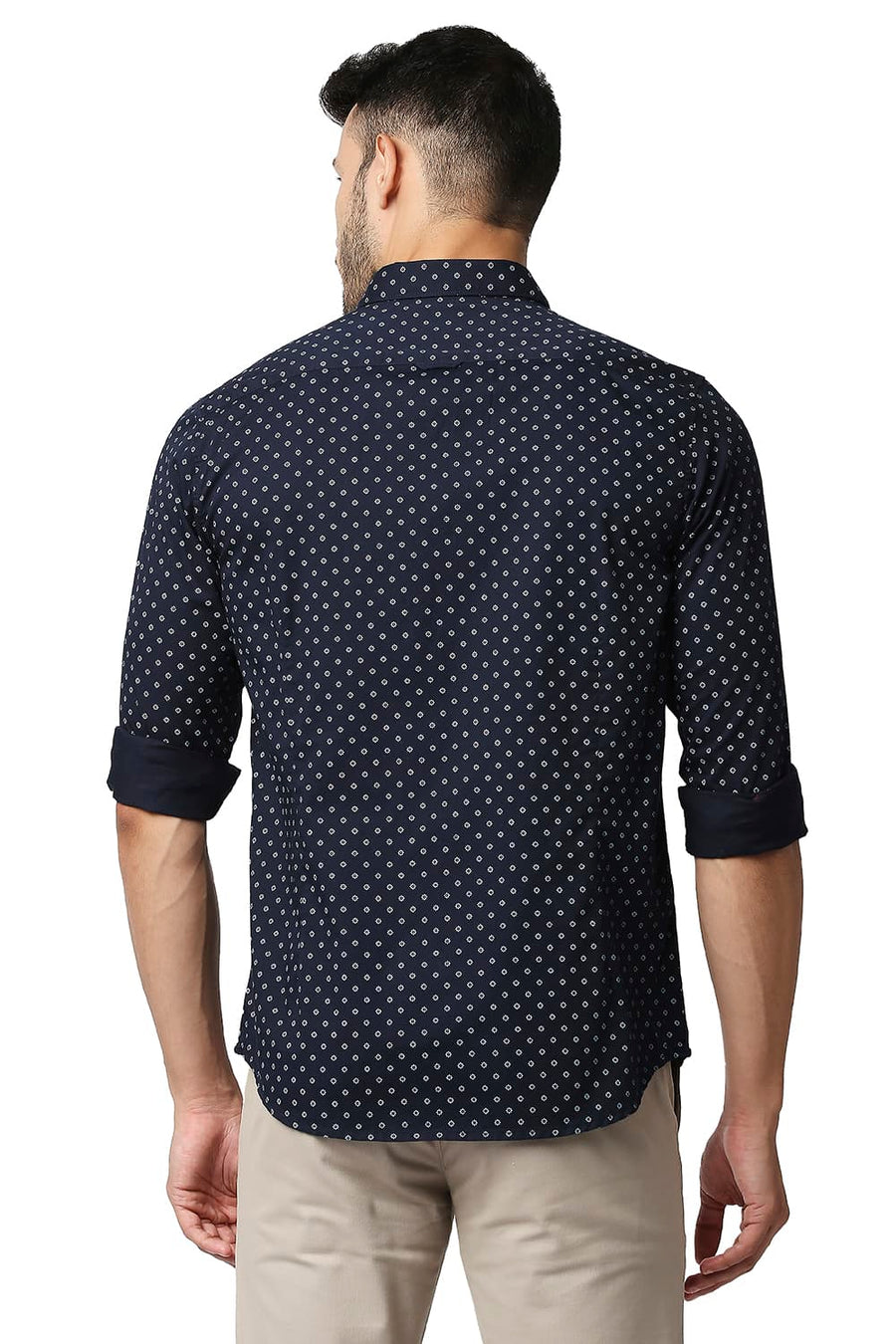 BASICS SLIM FIT NAVY BERRY TWILL PRINTED SHIRT