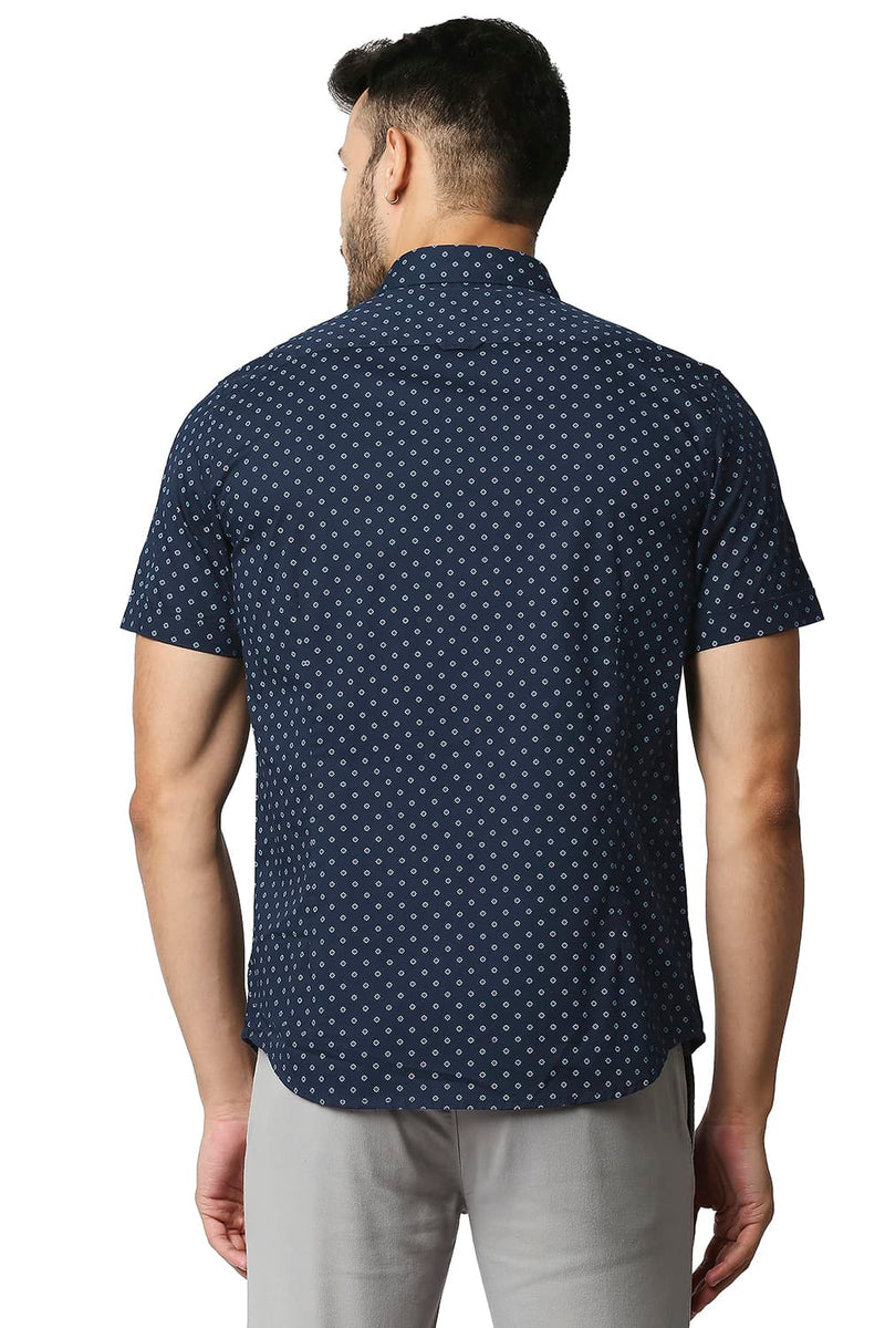 BASICS SLIM FIT TWILL PRINTED HALFSLEEVES SHIRT