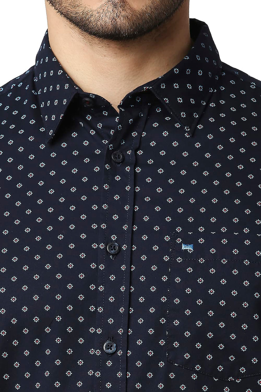 BASICS SLIM FIT NAVY BERRY TWILL PRINTED SHIRT