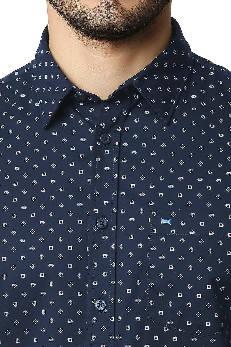 BASICS SLIM FIT TWILL PRINTED HALFSLEEVES SHIRT