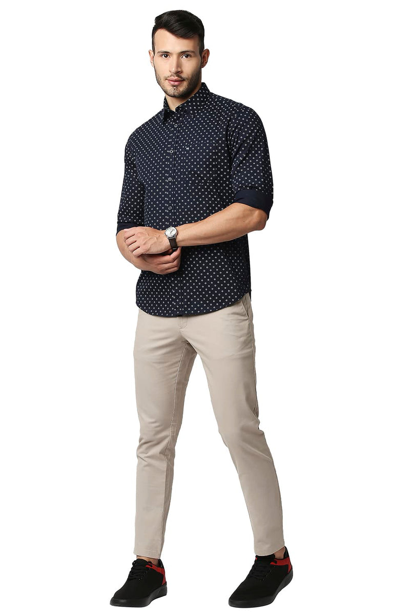 BASICS SLIM FIT TWILL PRINTED SHIRT