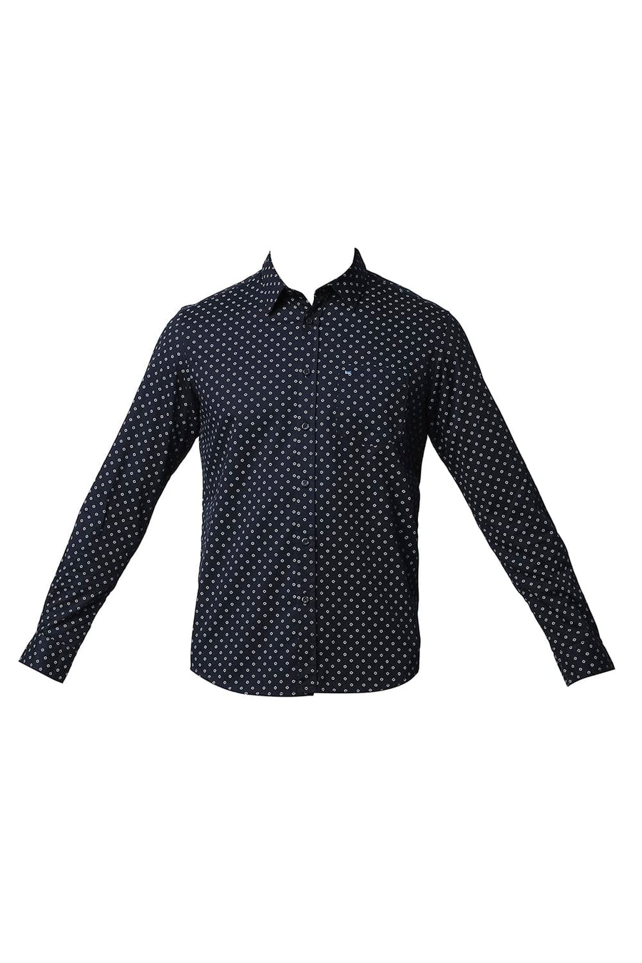 BASICS SLIM FIT NAVY BERRY TWILL PRINTED SHIRT