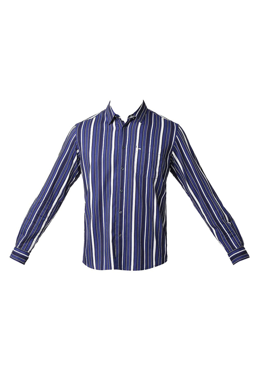 BASICS SLIM FIT LIMOGES BLUE COTTON VISCOSE PRINTED STRIPE SHIRT