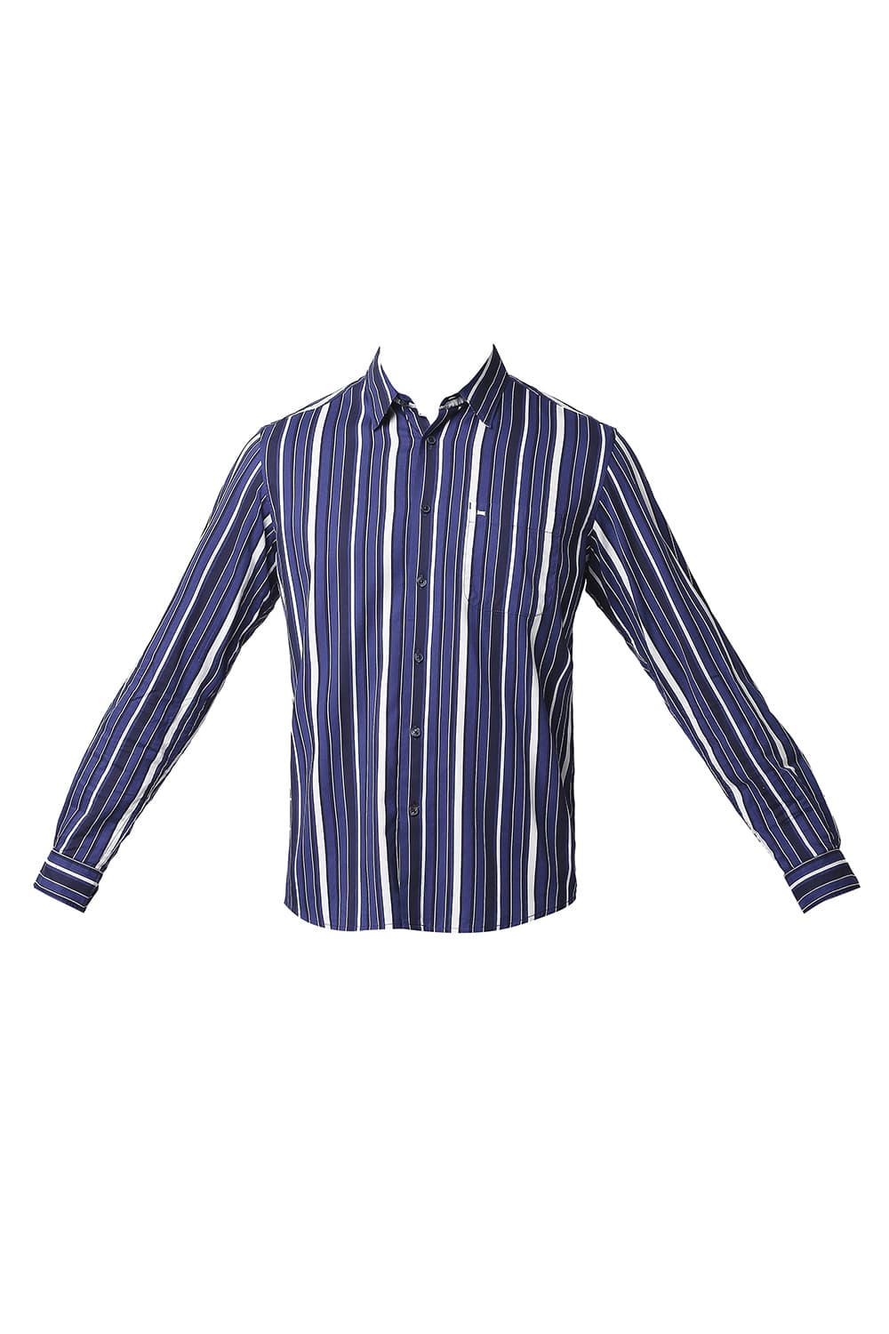 BASICS SLIM FIT COTTON VISCOSE PRINTED STRIPE SHIRT