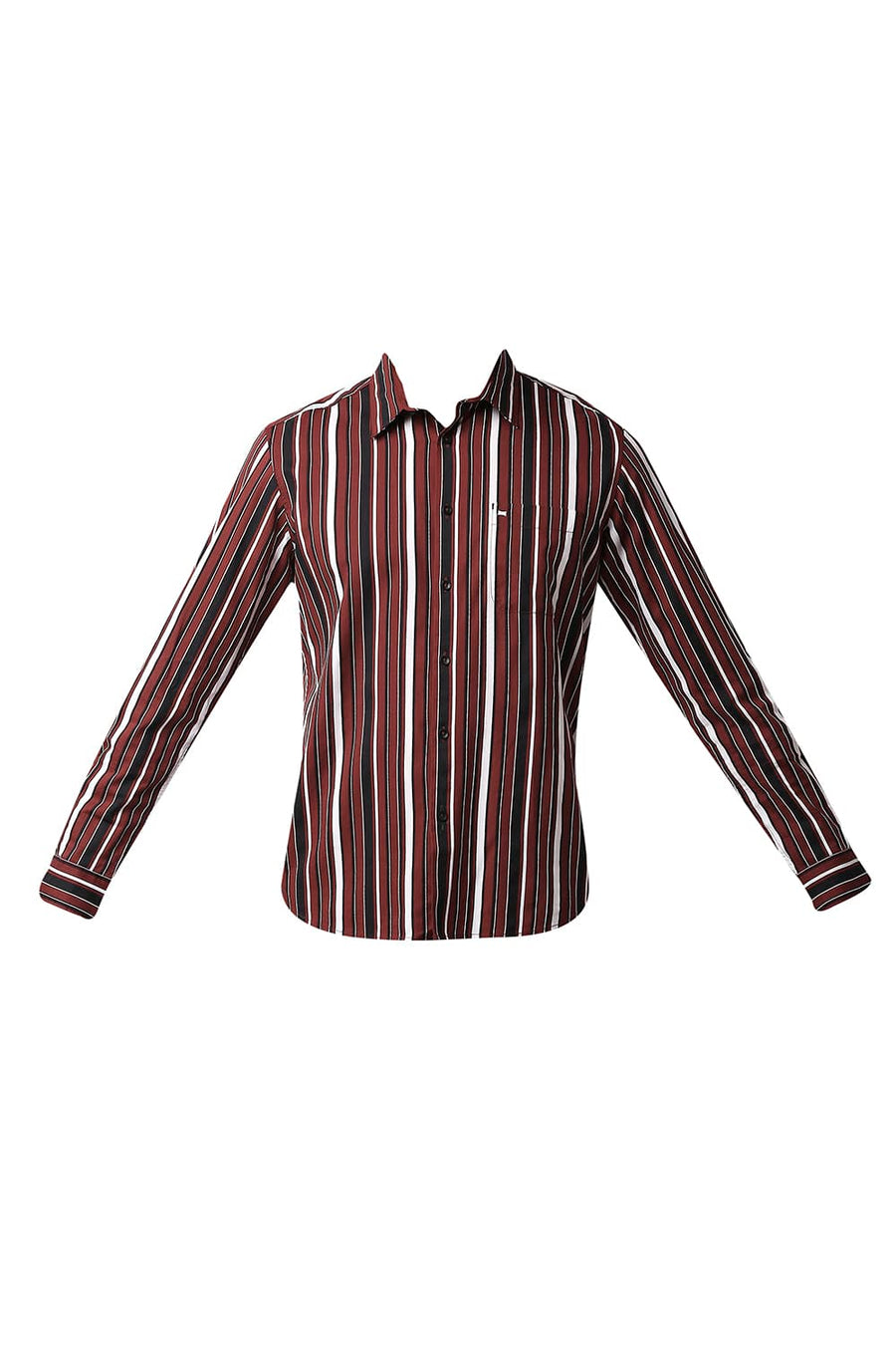 BASICS SLIM FIT RED OCHRE COTTON VISCOSE PRINTED STRIPE SHIRT